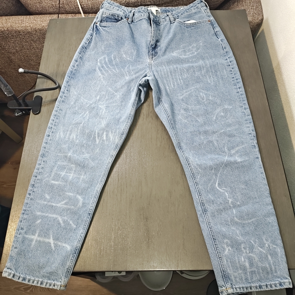 H&M Jeans Size 14, With Artistic design  imprint,streetwear influenced